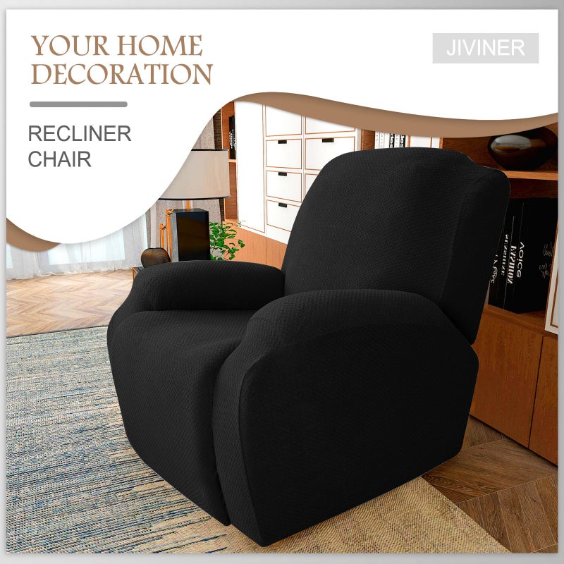 JIVINER Oversized Recliner Chair Covers 4 Piece Stretch Lazy Boy Recliner Sofa Slipcover Jacquard Large Recliner Covers with Elastic Bottom Soft Furniture Protector (XL Recliner Black) - Image 2